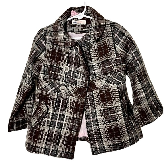 Girl’s H & M Plaid Peacoat Size 2-3 Years - Picture 2 of 4